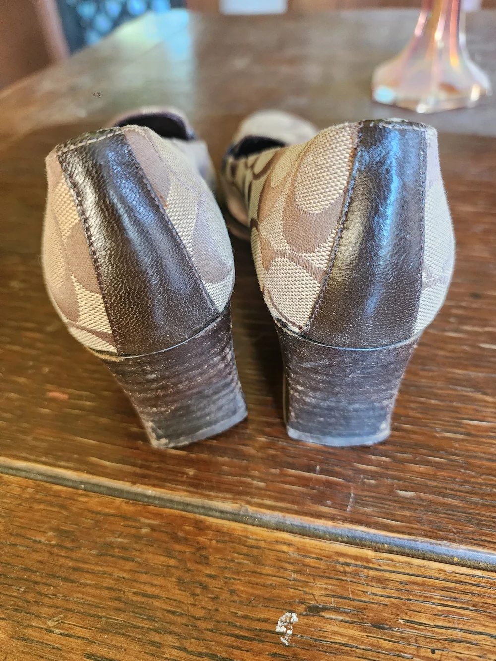Coach Brown Signature Canvas Block Heel Pumps